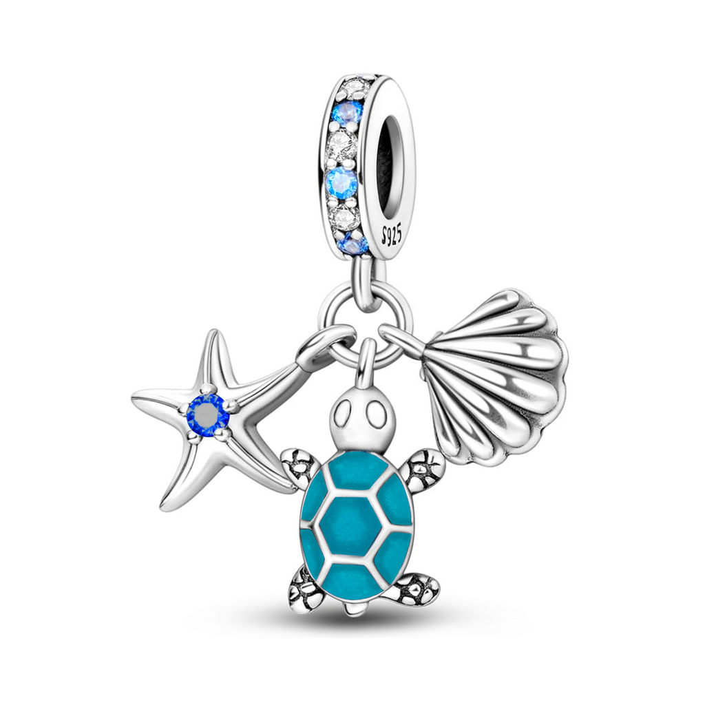 Charm Inspirado Pan 1:1 Tortuga, Concha y Estrella Plata .925