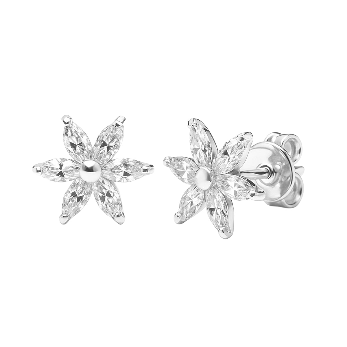 Broquel Flor Picudita con Circonias Plata .925