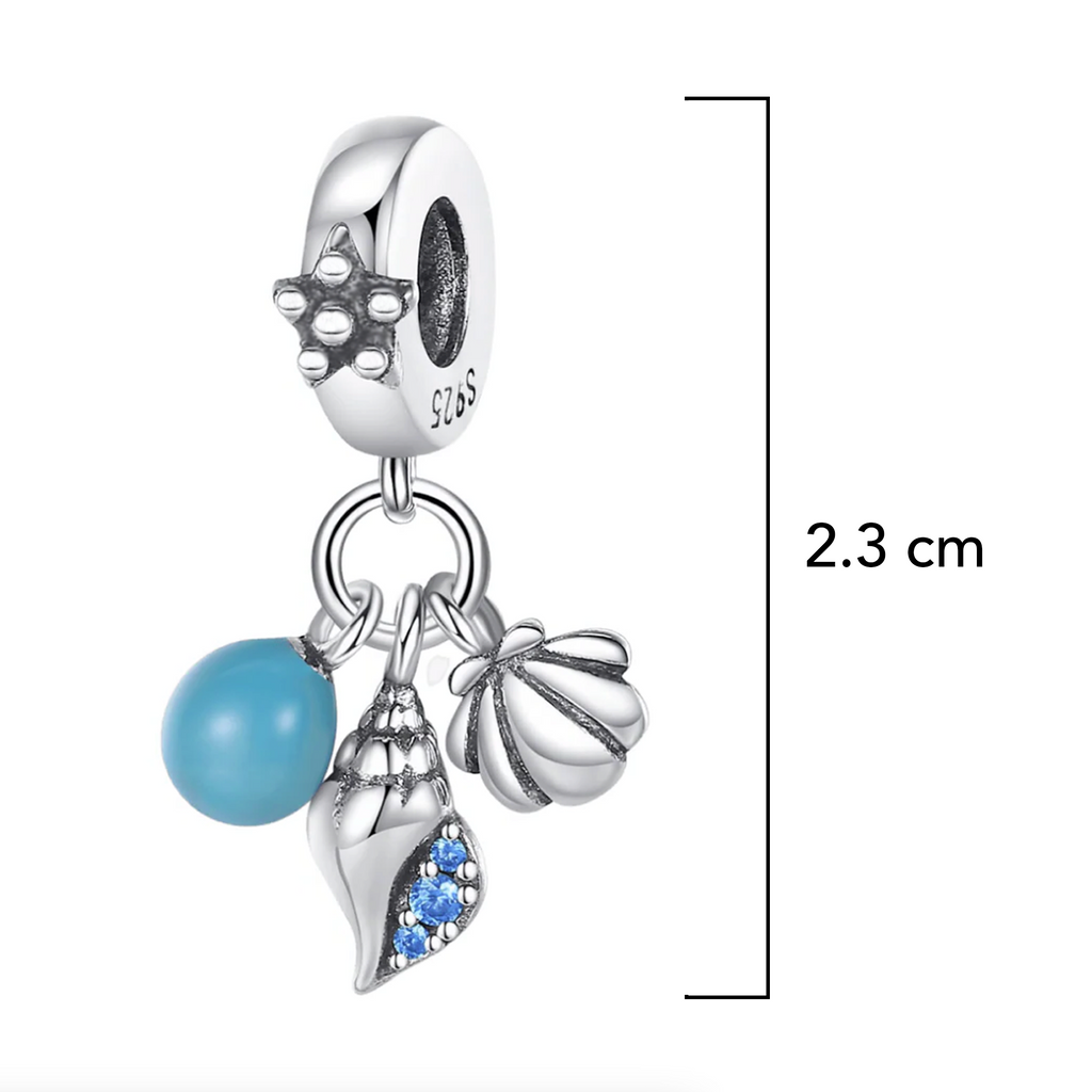 Charm Inspirado Pan 1:1 Almeja, Concha y Piedra Azul Plata .925