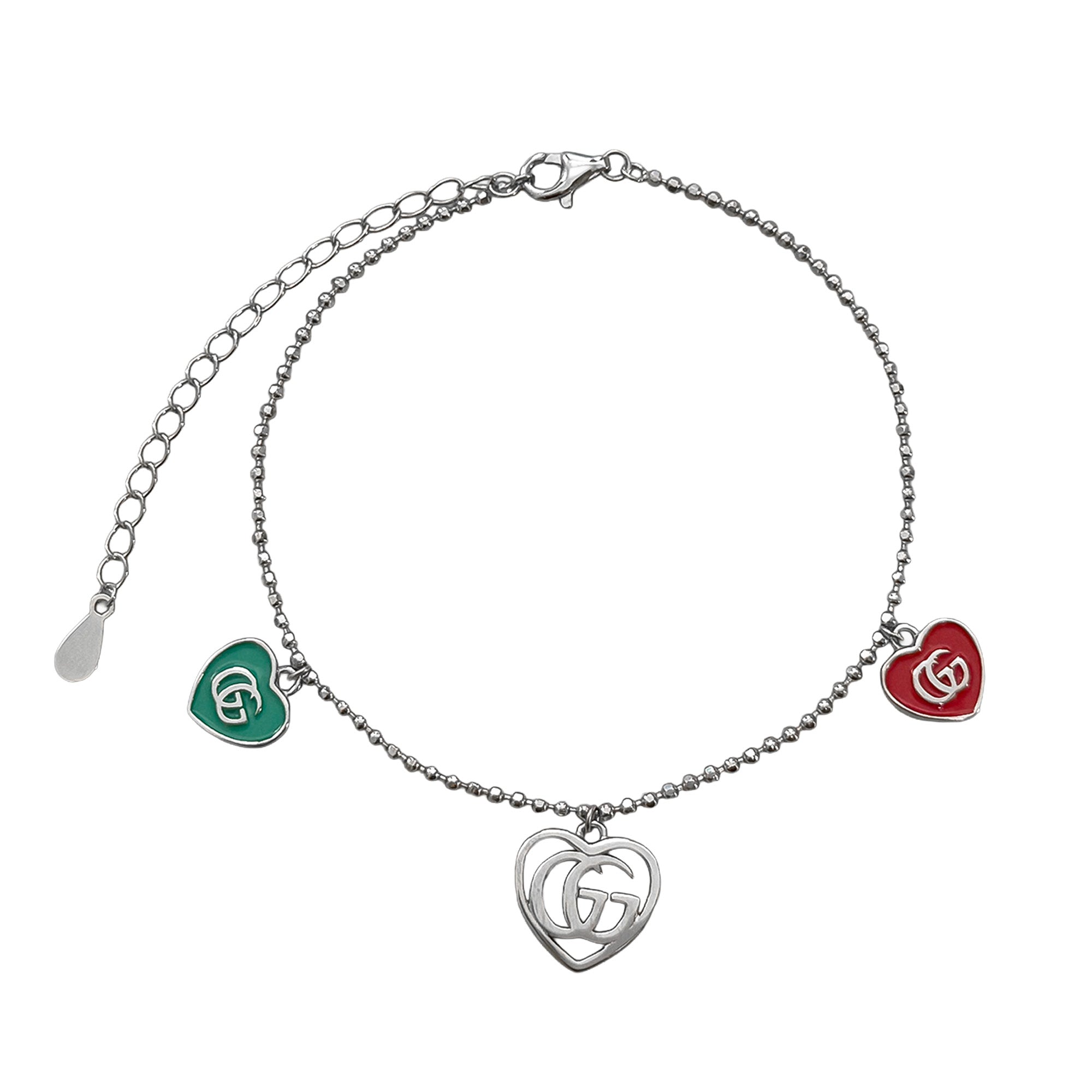 Pulsera Inspirada GG 3 Corazones con Esmalte Plata .925 con Rodio