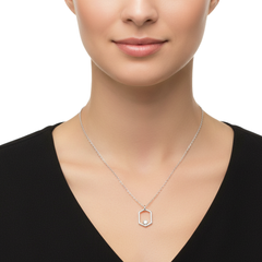 Collar Hexágono Silueta con Micro Circonias Plata .925