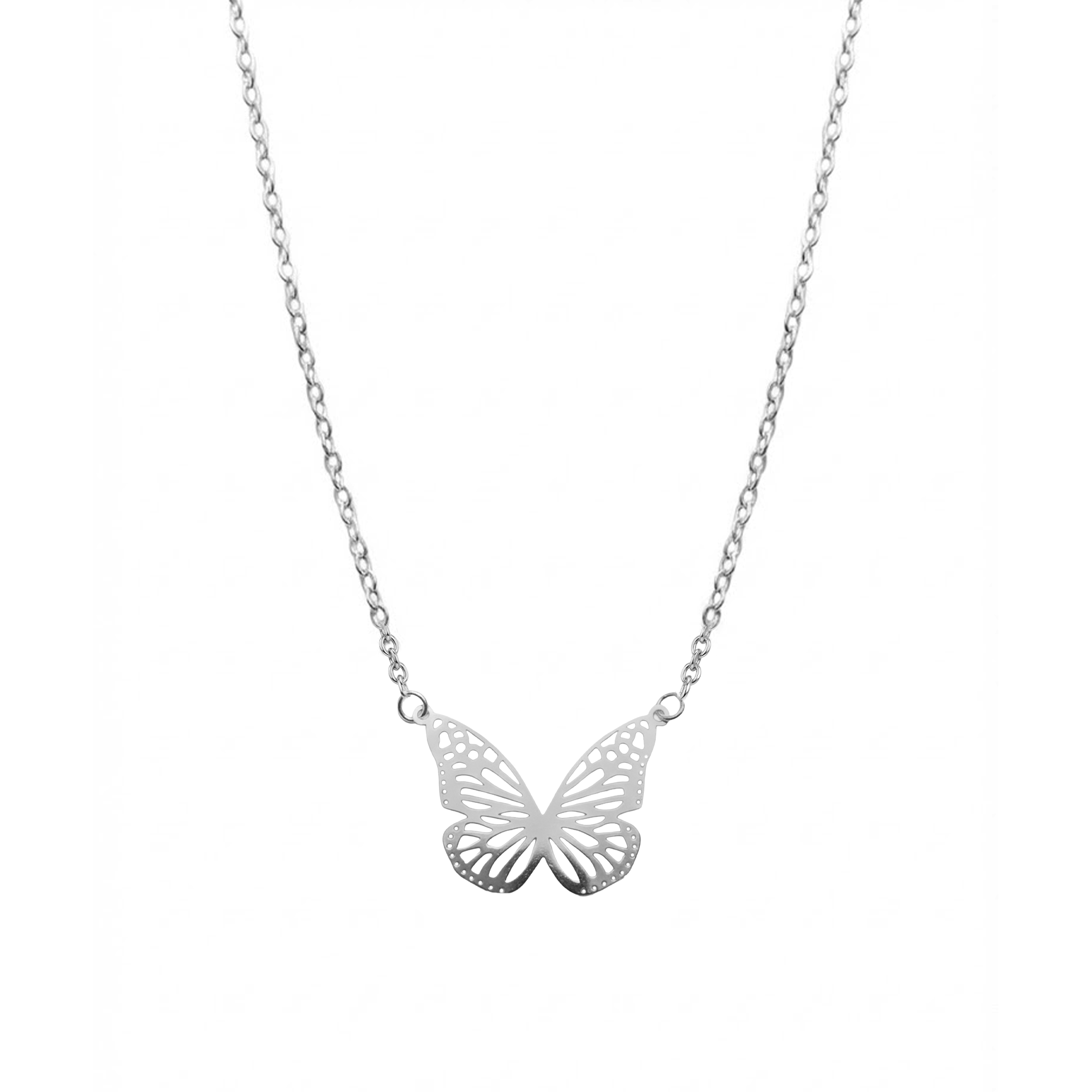 Collar Mariposa Calado con Cadena Eslabones Plata .925