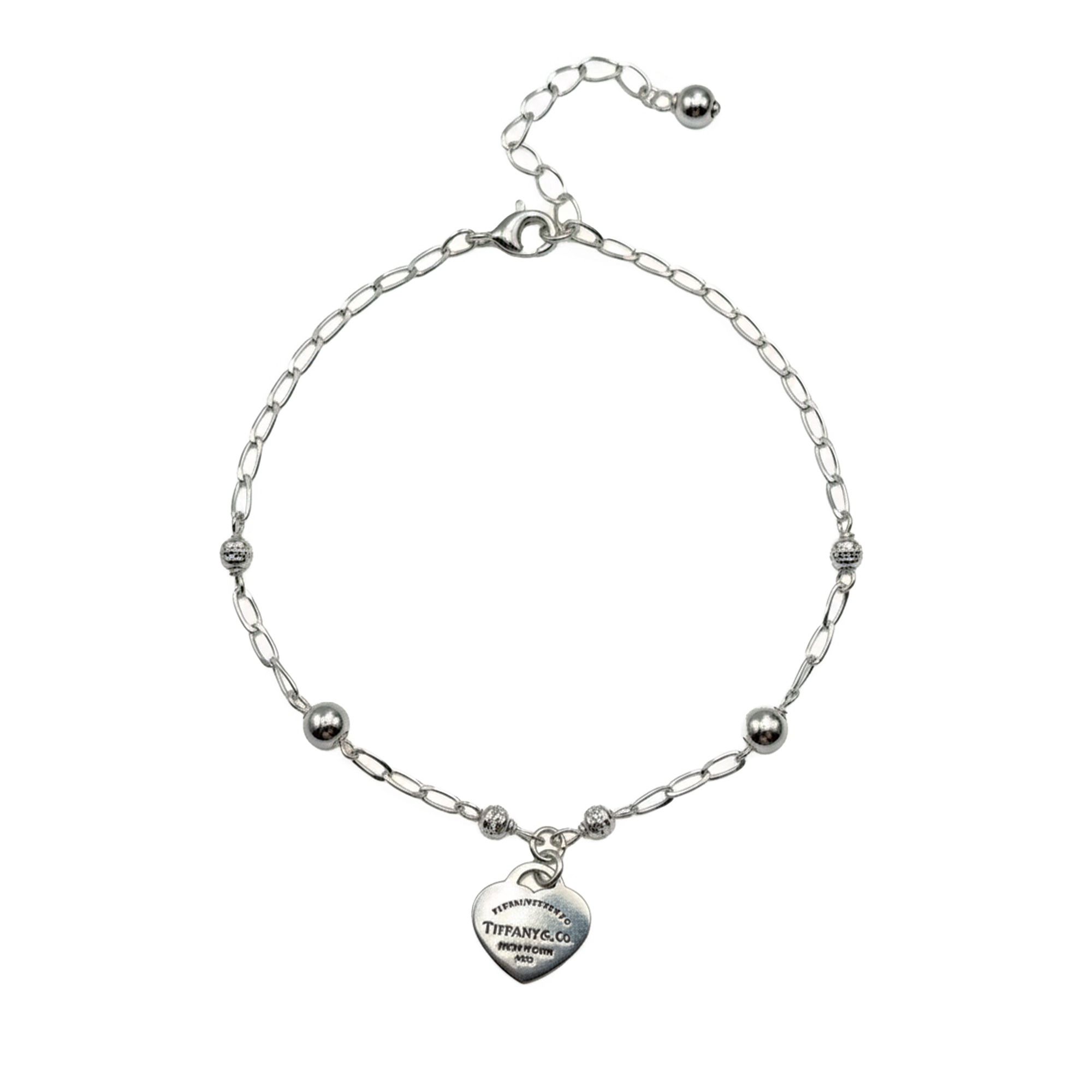Pulsera Inspirada Tiff Corazon Grabado Plata .925