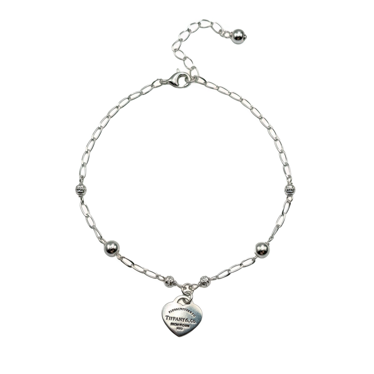 Pulsera Inspirada Tiff Corazon Grabado Plata .925