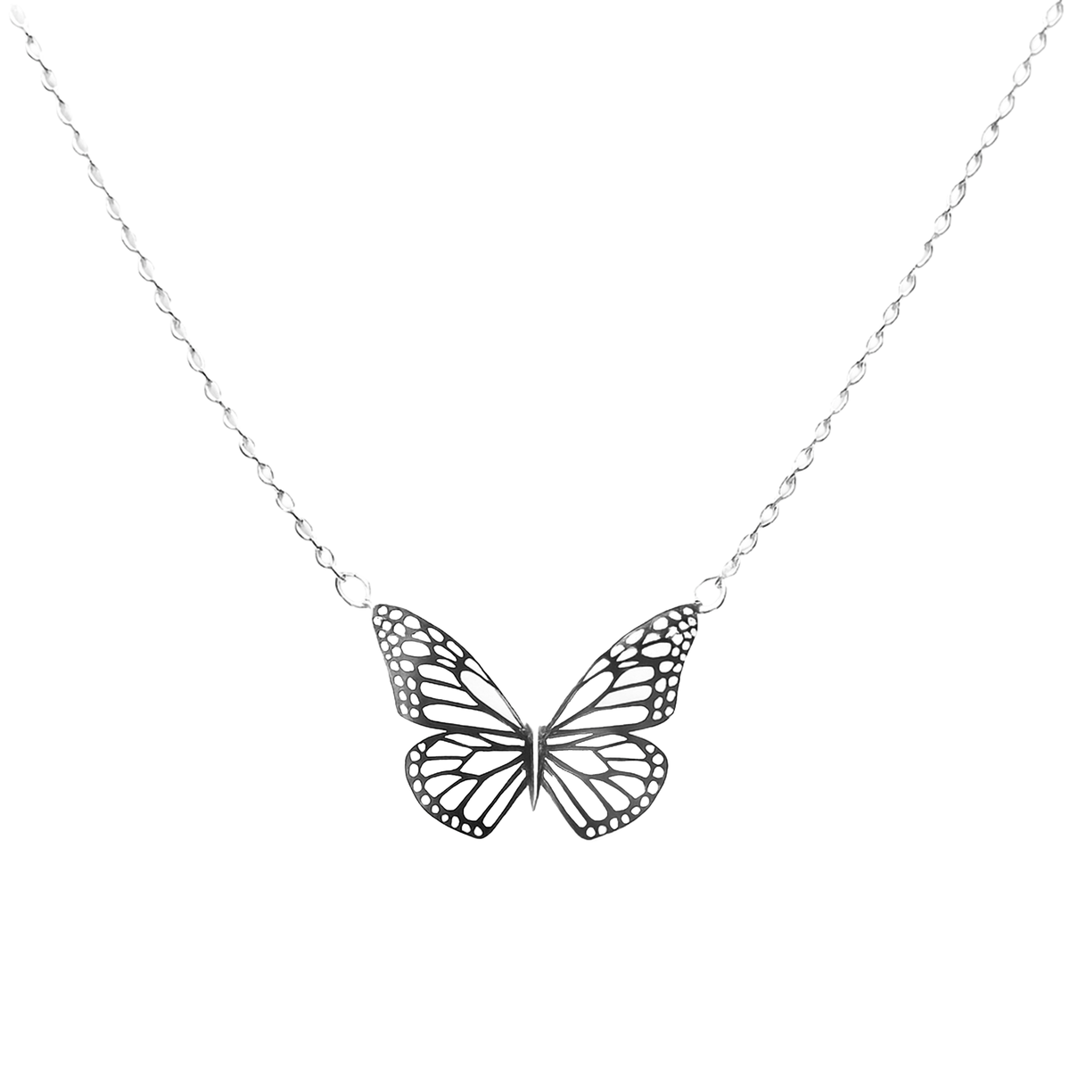 Collar Mariposa Calado con Cadena Eslabones Plata .925
