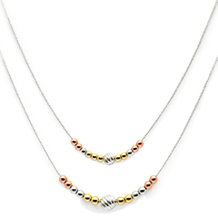 Collar Doble Bolitas Lisas con Baño Tres Oros  Plata .925