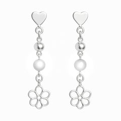 Arete Flor Calada con Piedra Hecho a Mano Plata .925