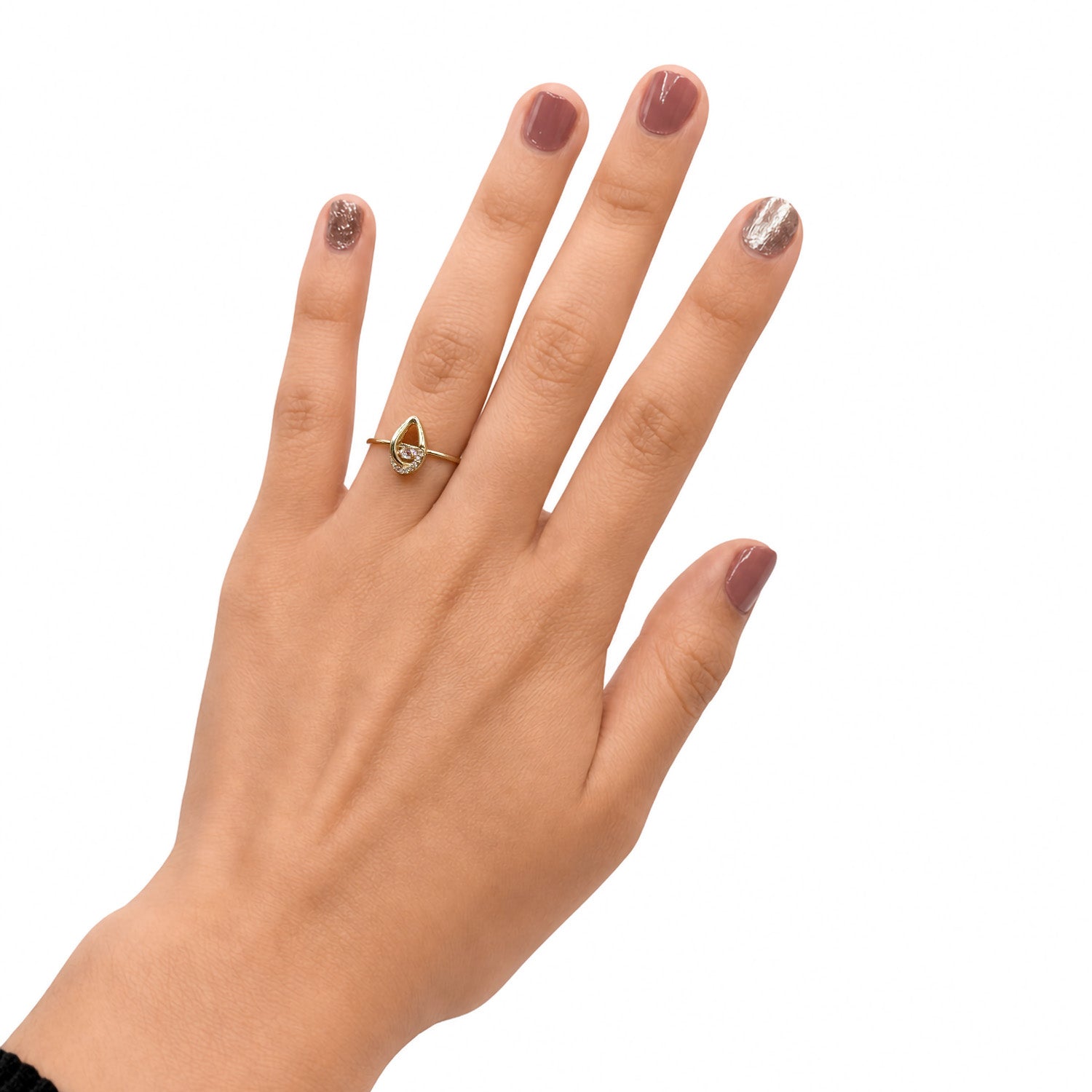 Anillo Gota con Circonia y Micro circonias Oro 10K