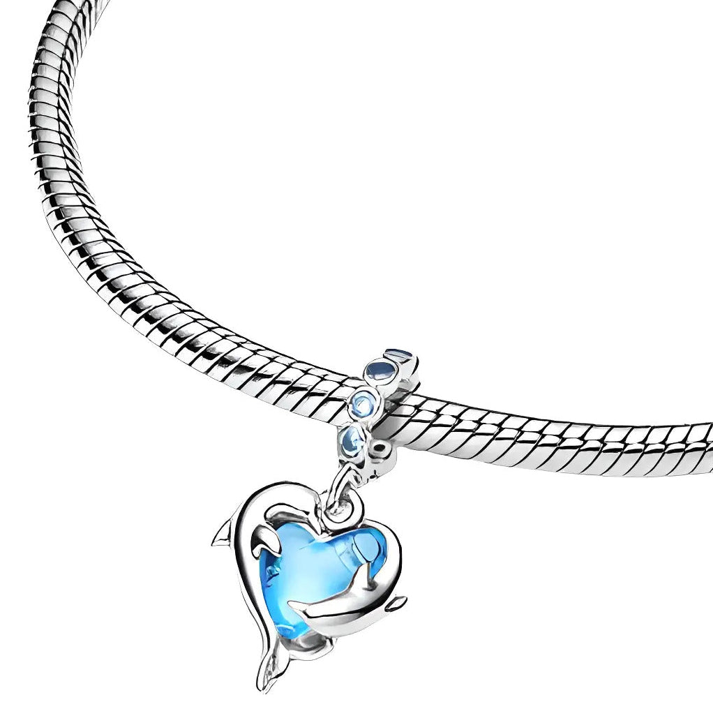 Charm Inspirado Pan 1:1 Corazón de Delfines, Plata .925