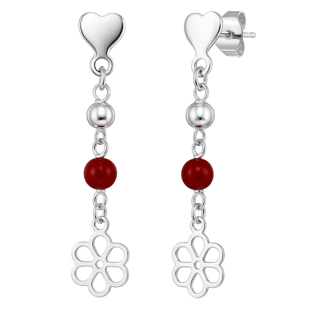 Arete Flor Calada con Piedra Hecho a Mano Plata .925