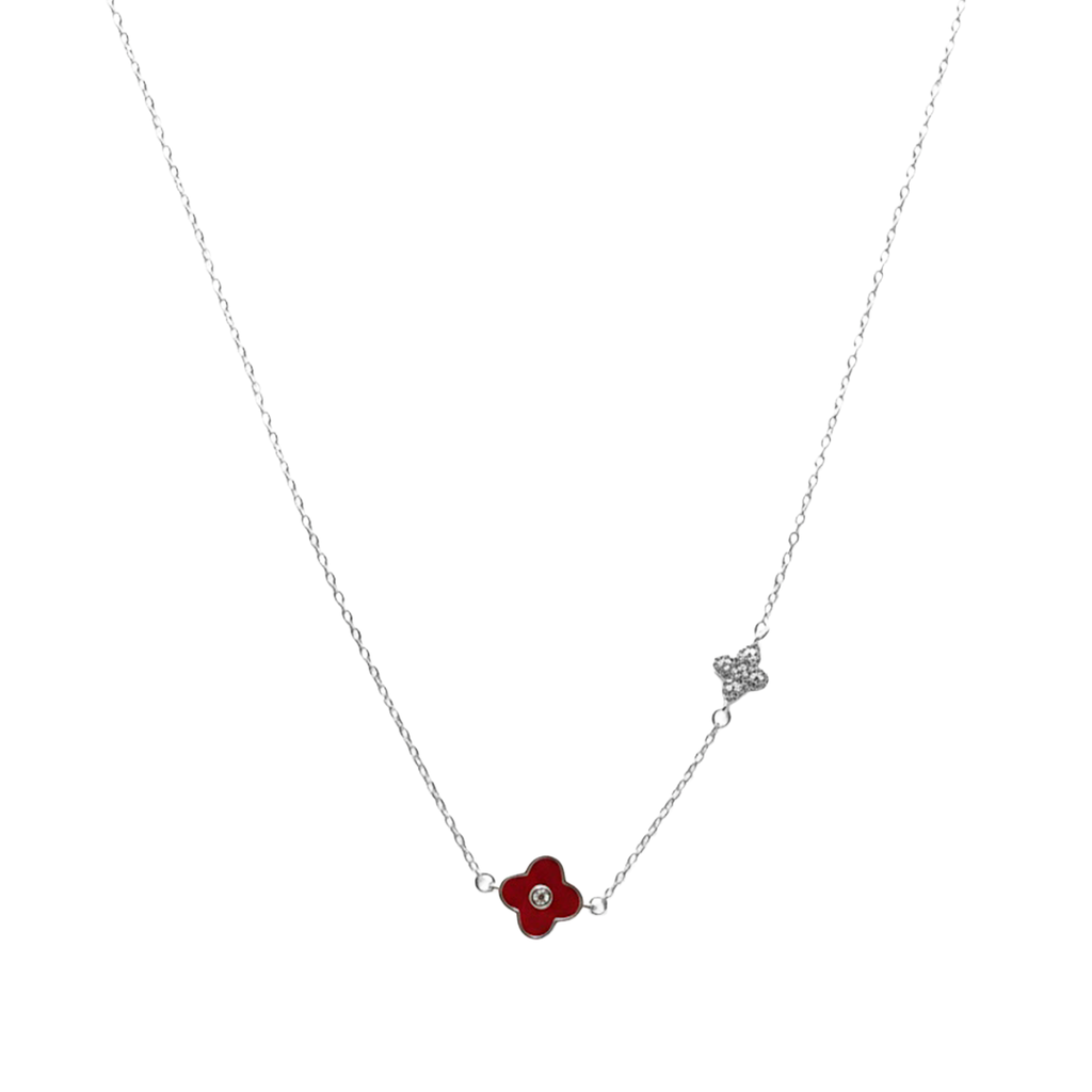Collar Flores Inspirado Van C Piedra Natural con Micro Circonias Plata .925 con Baño de Rodio