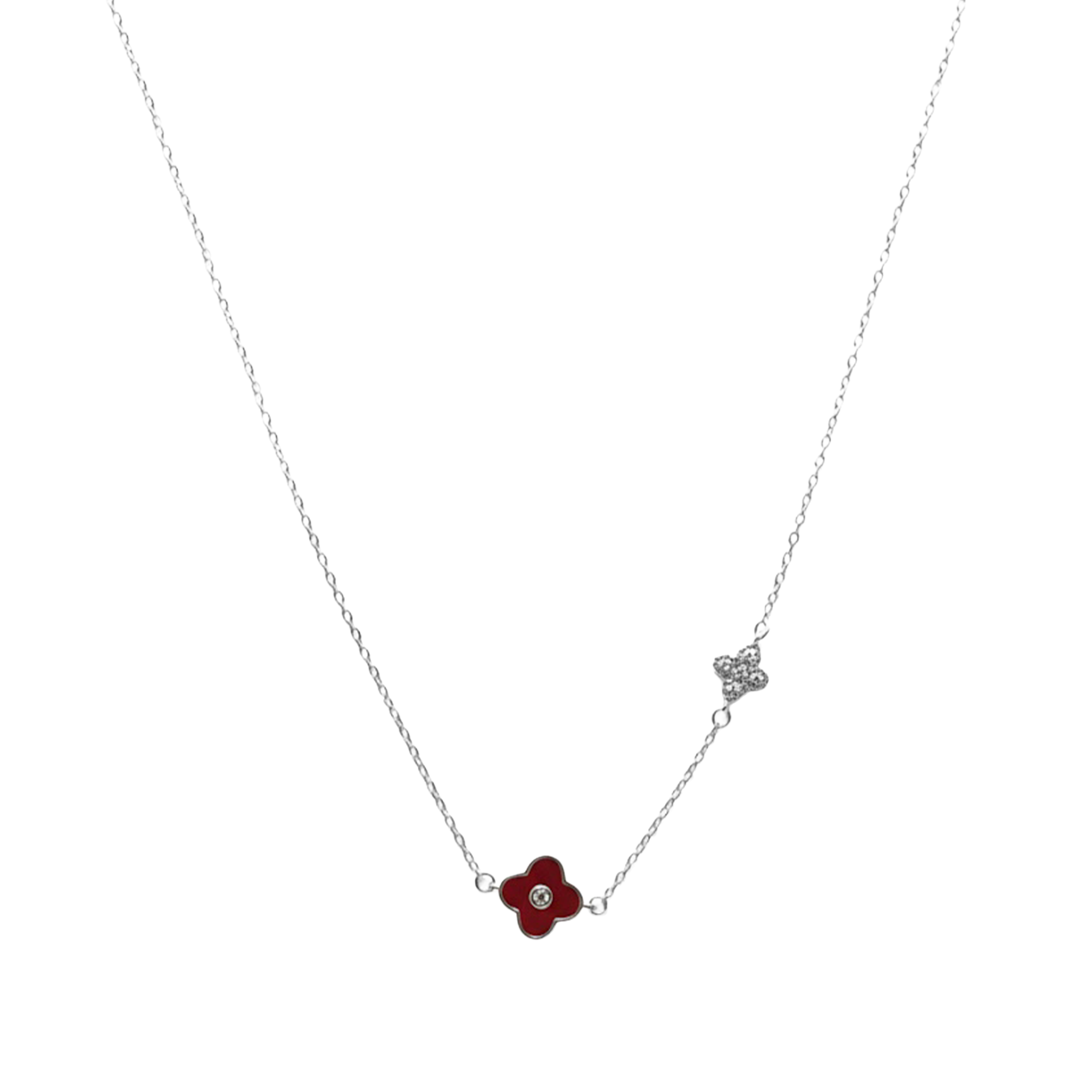 Collar Flores Inspirado Van C Piedra Natural con Micro Circonias Plata .925 con Baño de Rodio