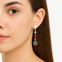 Arete Flor Calada con Piedra Hecho a Mano Plata .925