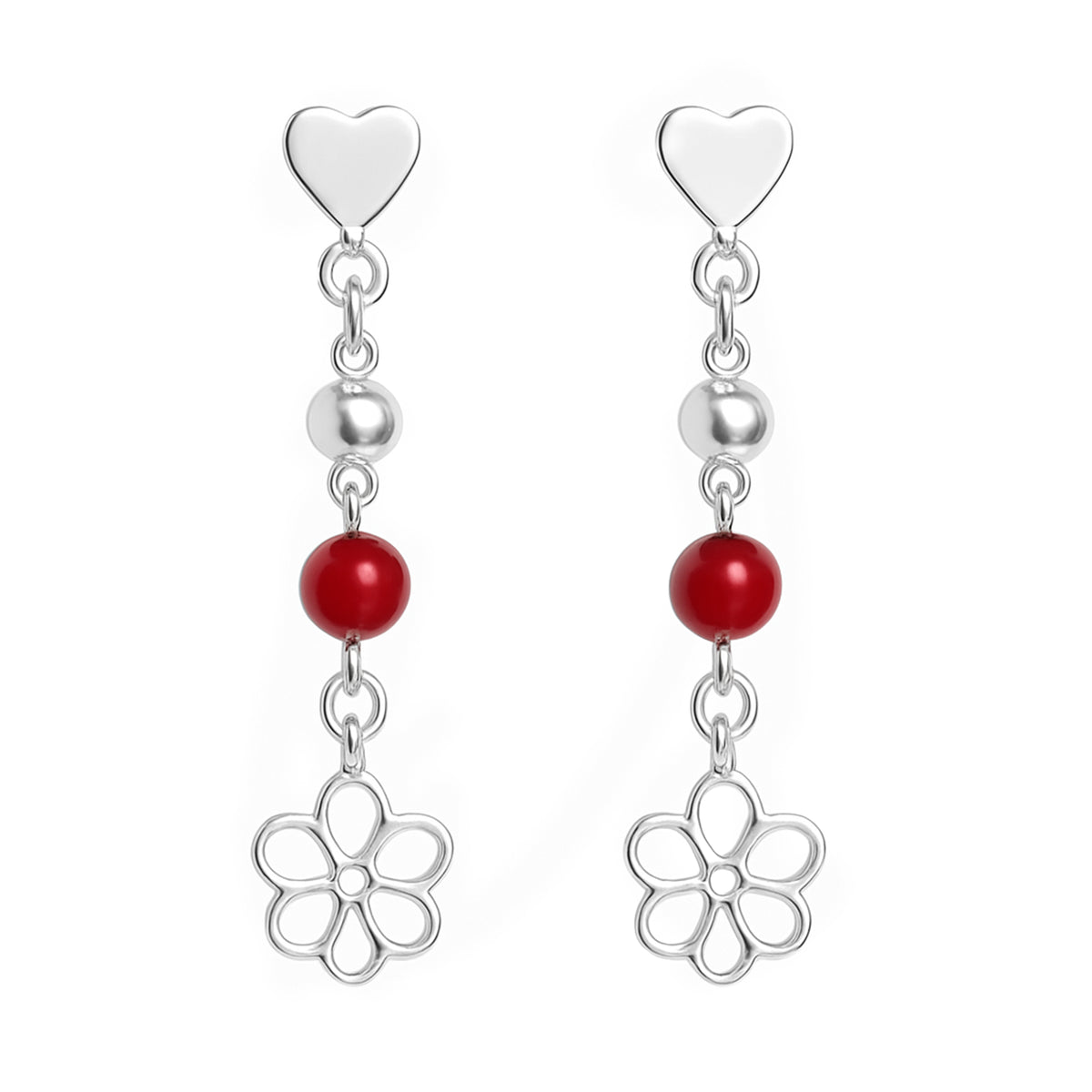 Arete Flor Calada con Piedra Hecho a Mano Plata .925