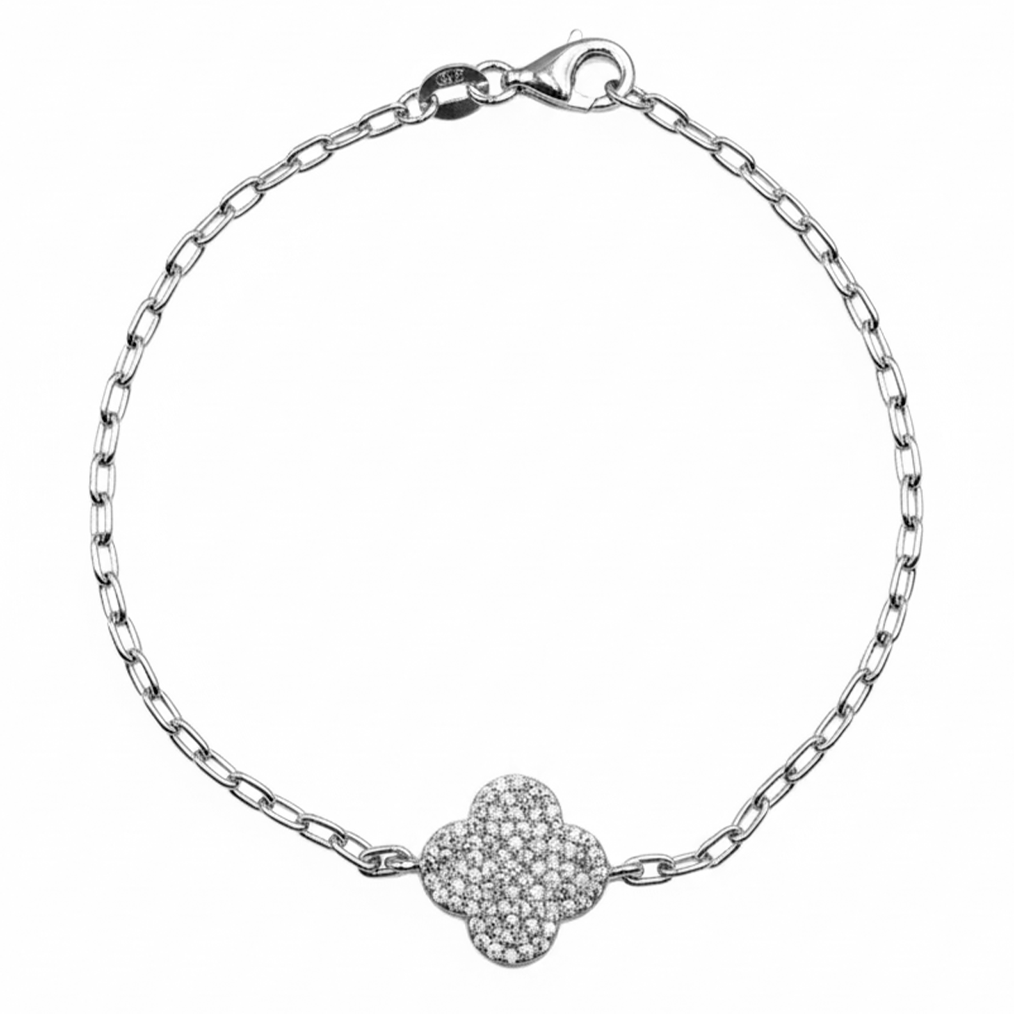 Pulsera 1 Flor Inspirada Van C con Micro Circonias Plata .925 con Baño de Rodio