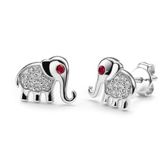 Broquel Elefante con Circonias Blancas Ojito Rojo Plata .925