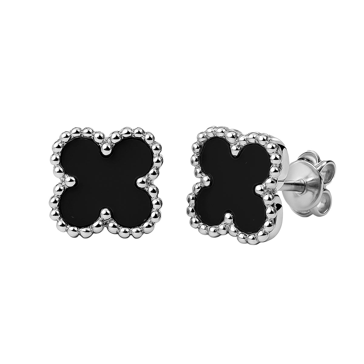 Broquel Flor Grande 1.1 cm,  Inspirado Van C con Piedras Naturales Plata .925 con Baño de Rodio