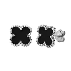 Broquel Flor Mediana Inspirado Van C con Piedras Naturales Plata .925 con Rodio