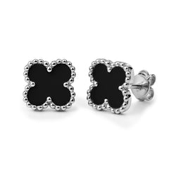 Broquel Flor Mediana Inspirado Van C con Piedras Naturales Plata .925 con Rodio