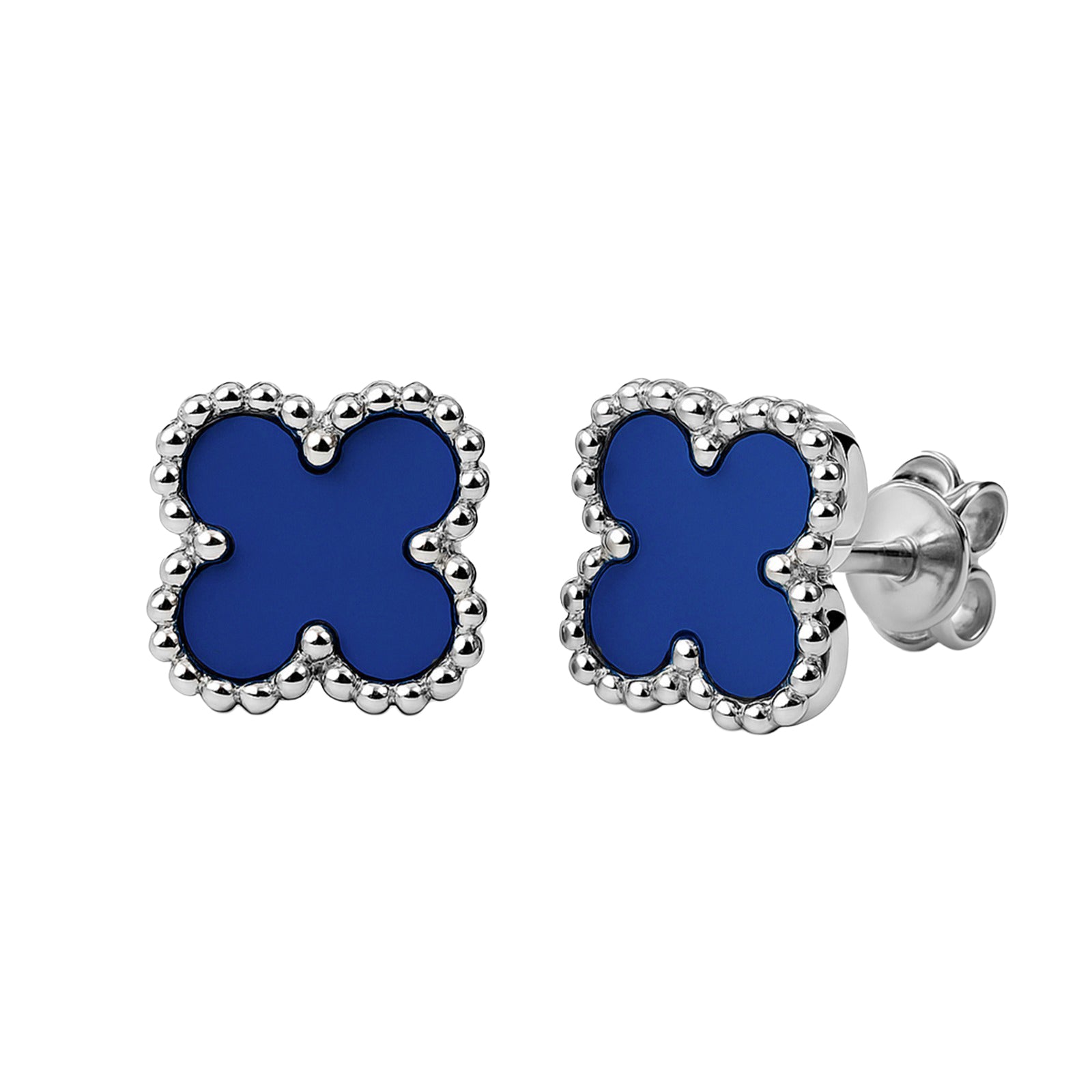 Broquel Flor Mediana Inspirado Van C con Piedras Naturales Plata .925 con Rodio