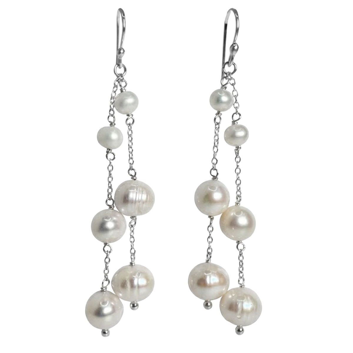 Arete Largo Doble con Perla Natural Hecho a Mano Plata .925