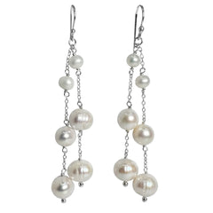 Arete Largo Doble con Perla Natural Hecho a Mano Plata .925