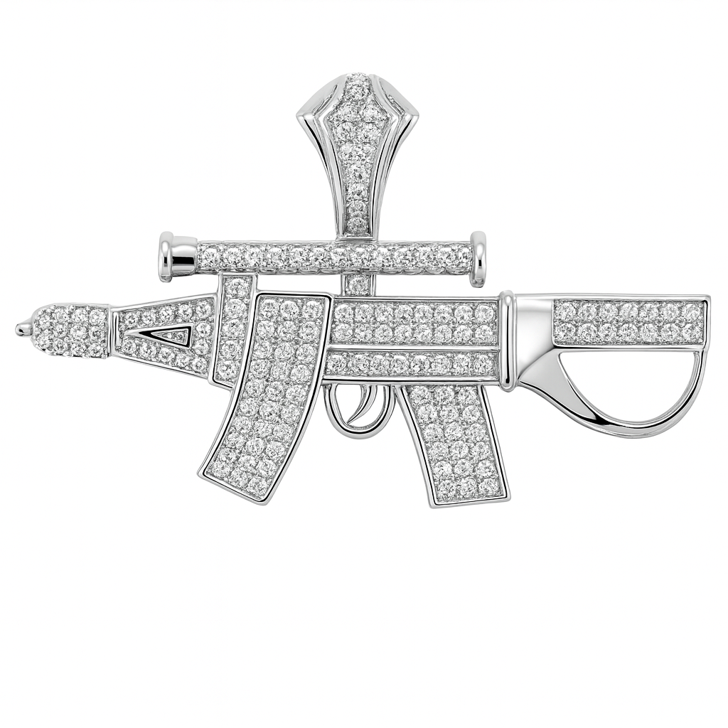 Dije de Arma con Micro Circonias Plata .925 con Baño de Rodio