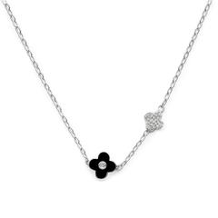 Collar Flores Inspirado Van C Piedra Natural Onix Plata .925 con Rodio