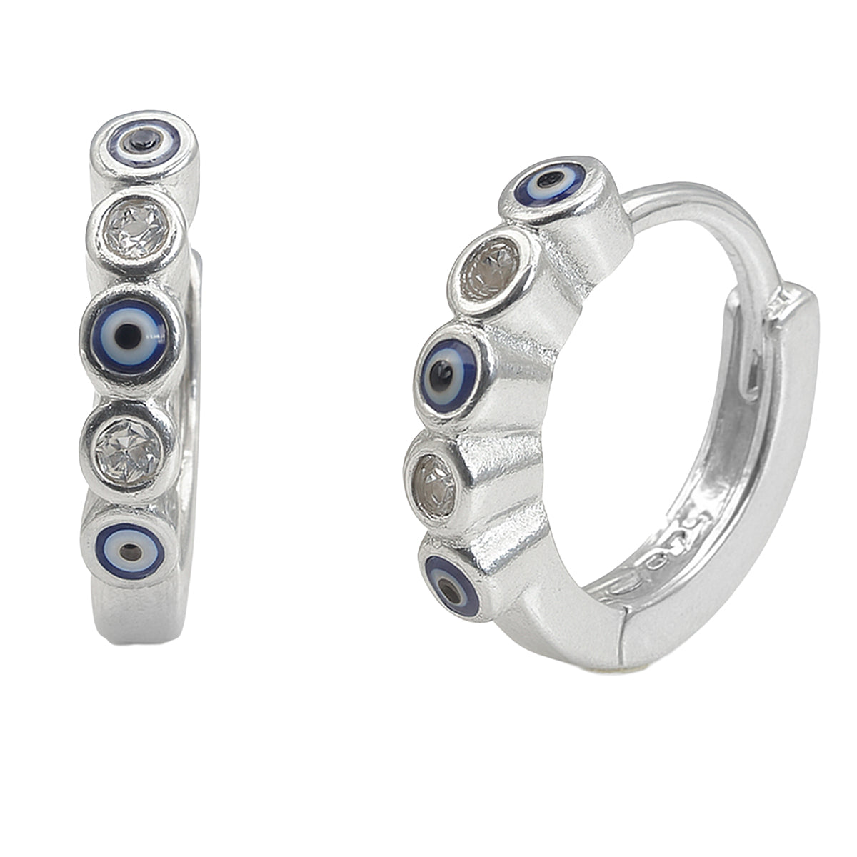 Huggies Chica con Ojo Turco y Micro Circonias Plata.925