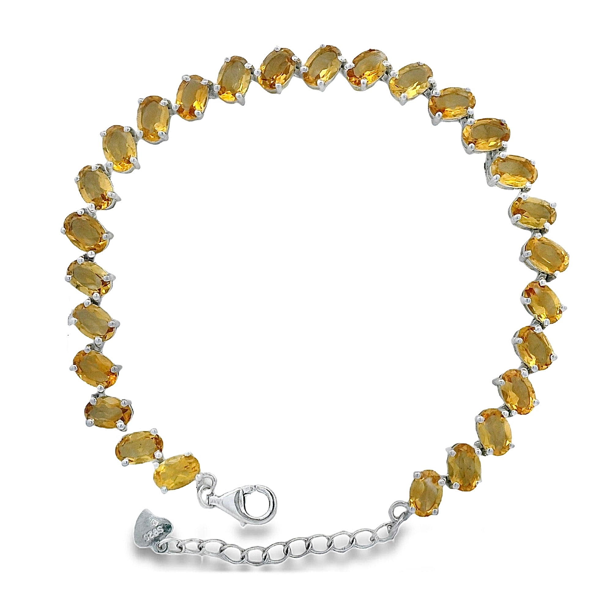 Pulsera Piedra Preciosa Citrino Ovalos con Baño de Rodio Plata .925