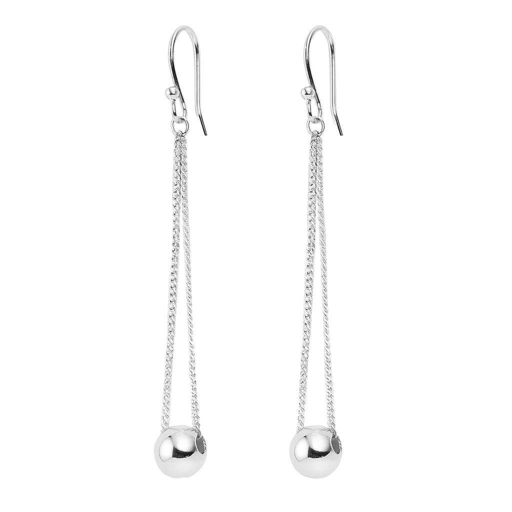 Arete Largo Cadena Cubana con Bolita Hecho a Mano Plata .925