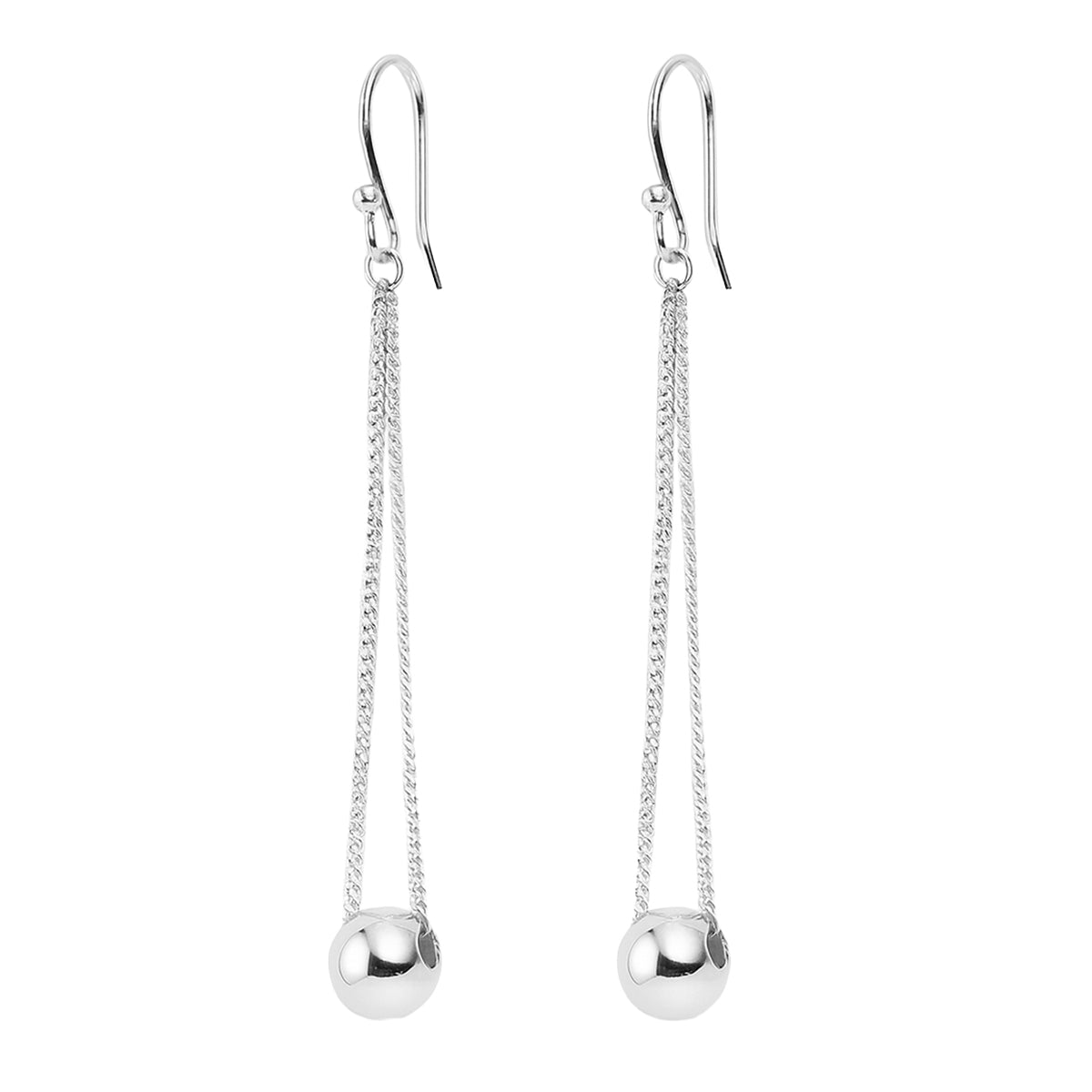 Arete Largo Cadena Cubana con Bolita Hecho a Mano Plata .925