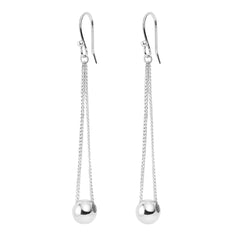 Arete Largo Cadena Cubana con Bolita Hecho a Mano Plata .925