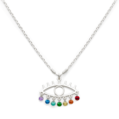 Collar Ojo Turco Liso con Cristales Multicolor Plata .925