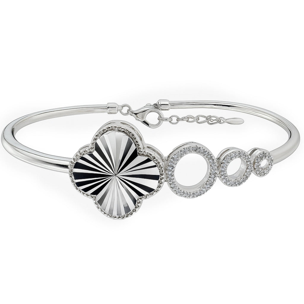 Pulsera Brazalete Flor Inspirada Van C con Micro Circonias Plata .925 con Baño de Rodio