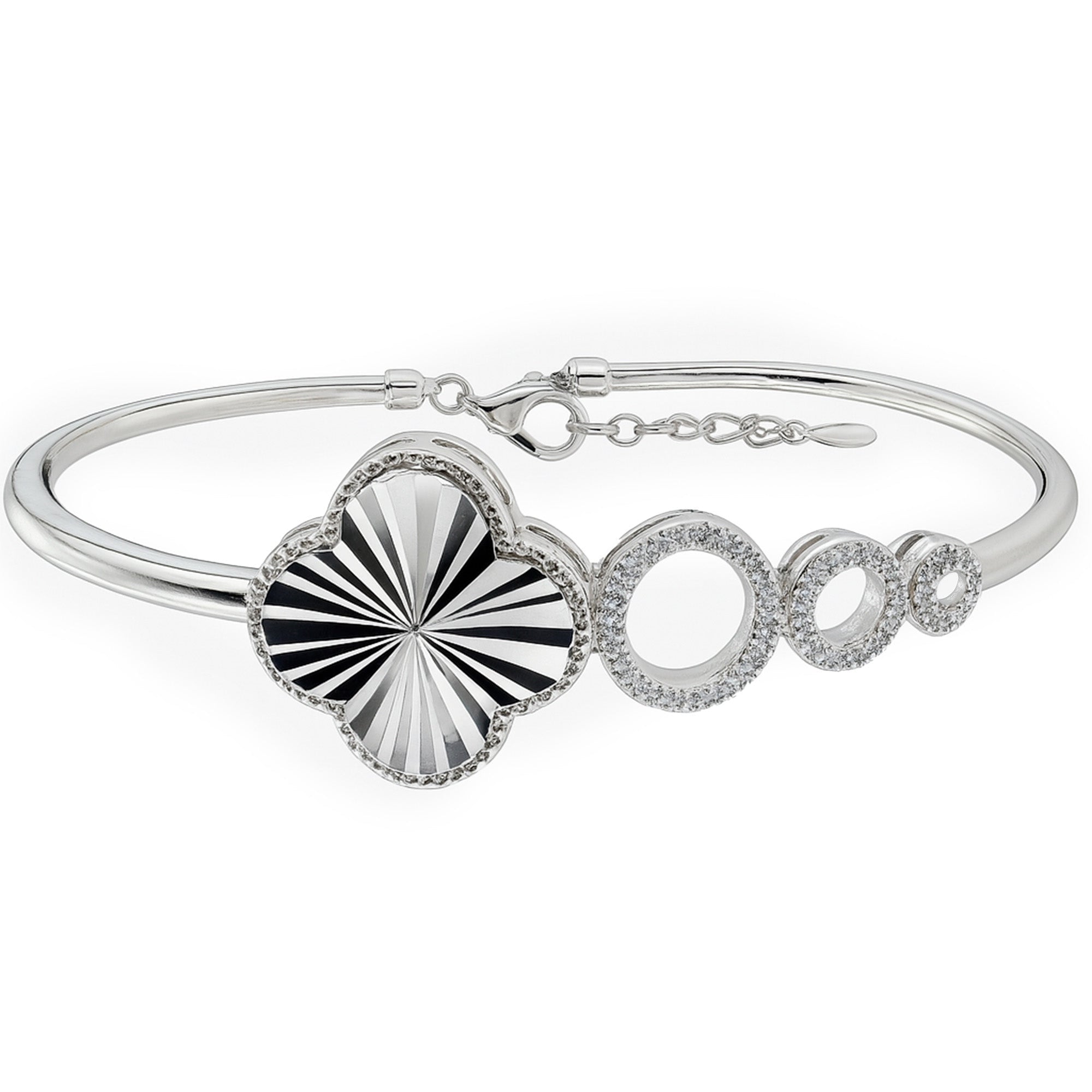 Pulsera Brazalete Flor Inspirada Van C con Micro Circonias Plata .925 con Baño de Rodio