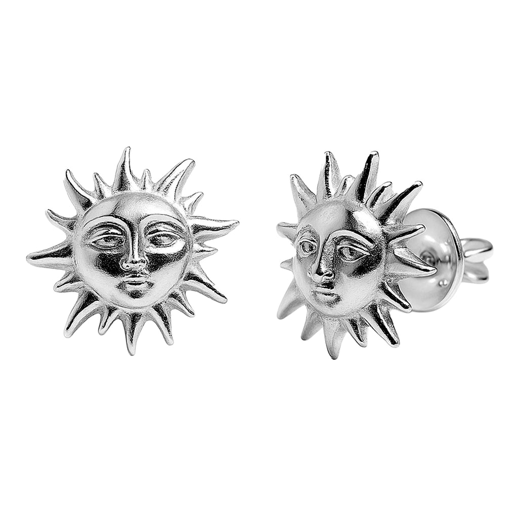 Arete Broquel Sol con Rostro Liso Plata .925