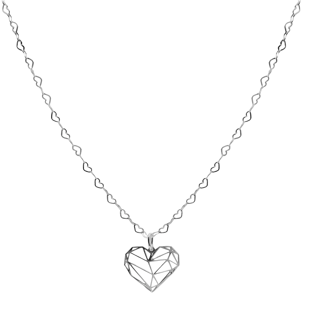 Collar Corazón Geométrico con Cadena Corazones Plata .925