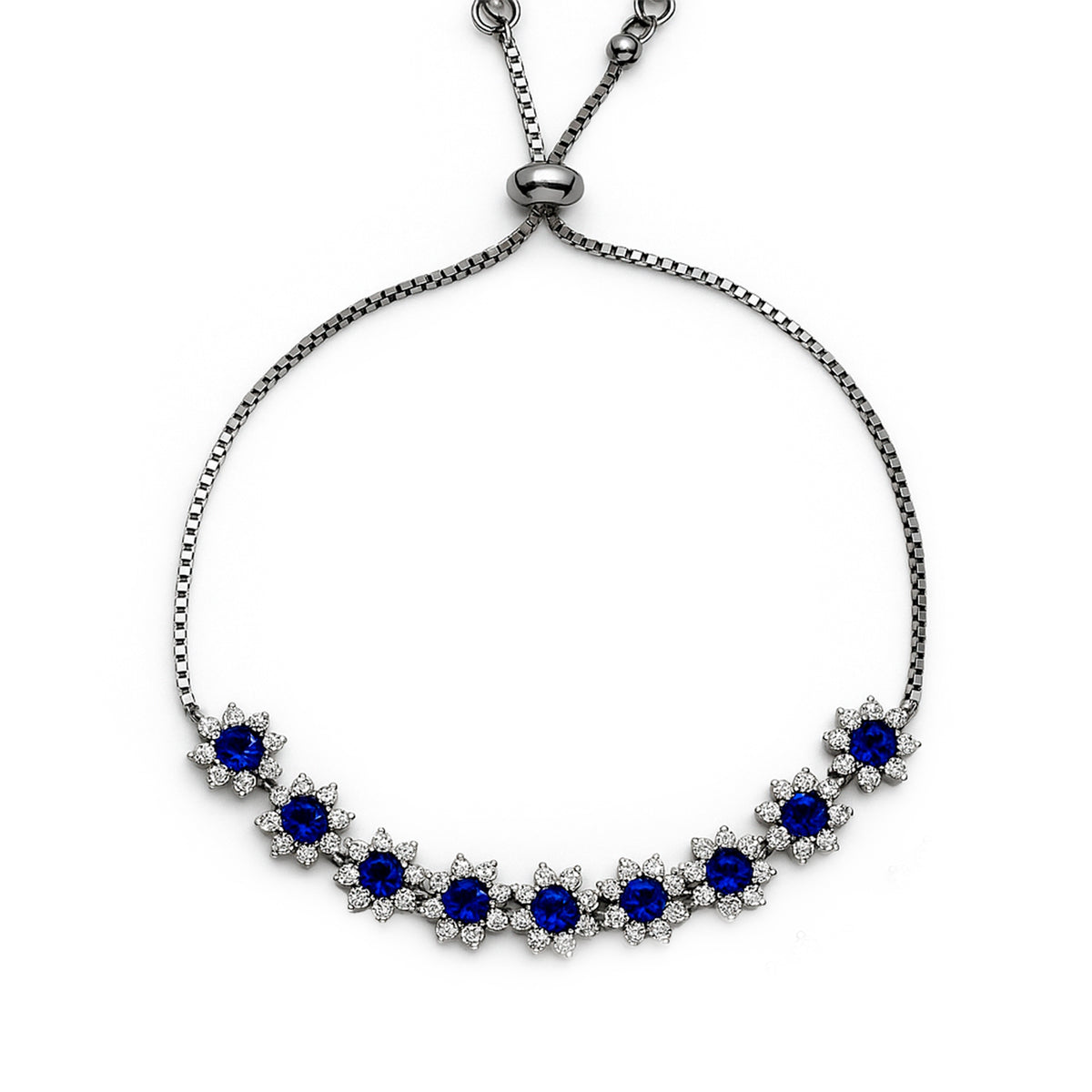 Pulsera Ajustable Flor de Circonias y Micro Circonias Plata .925 con Rodio