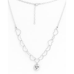 Collar Corazones Diamantados con Dije Grabado I LOVE YOU  Plata .925