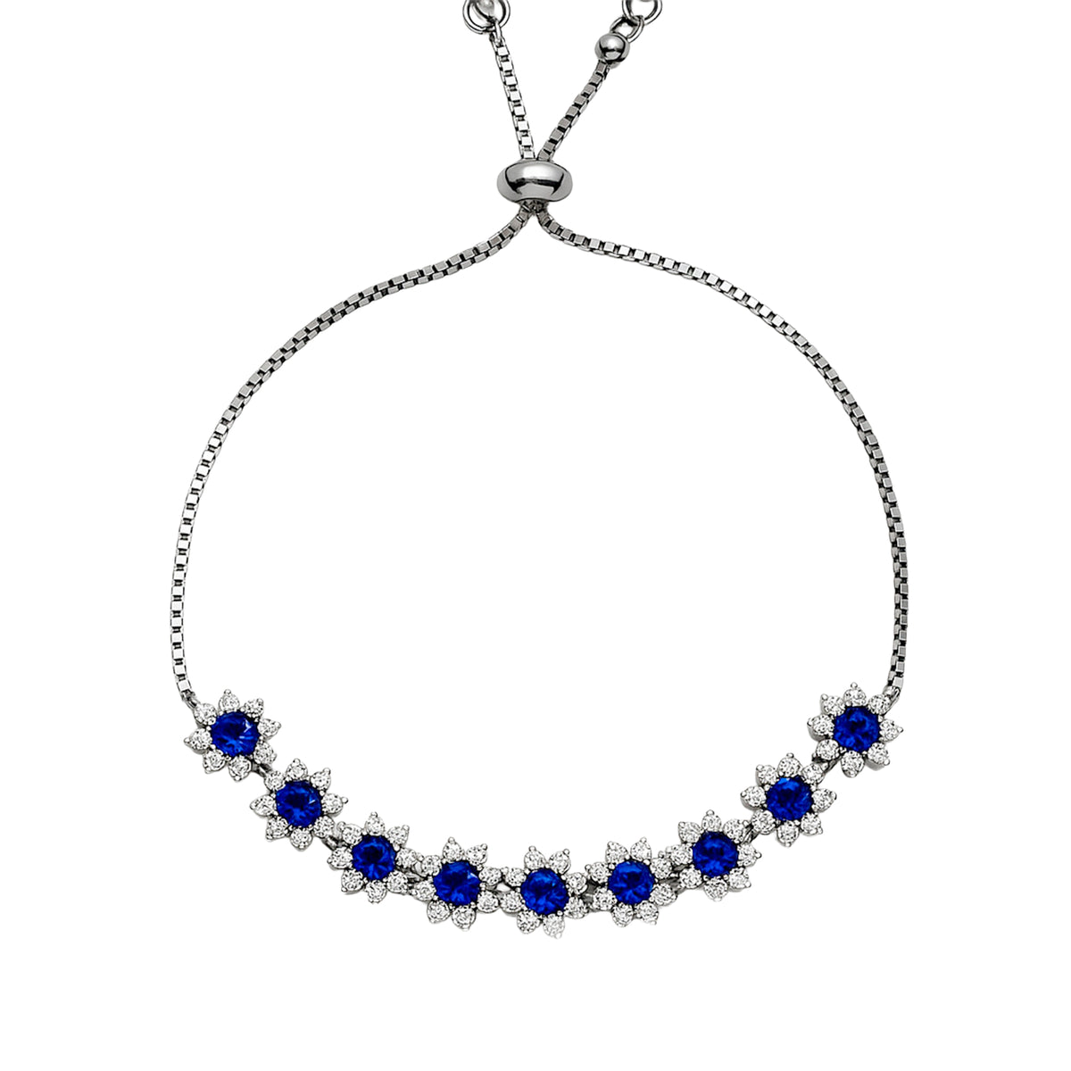 Pulsera Ajustable Flor de Circonias y Micro Circonias Plata .925 con Rodio