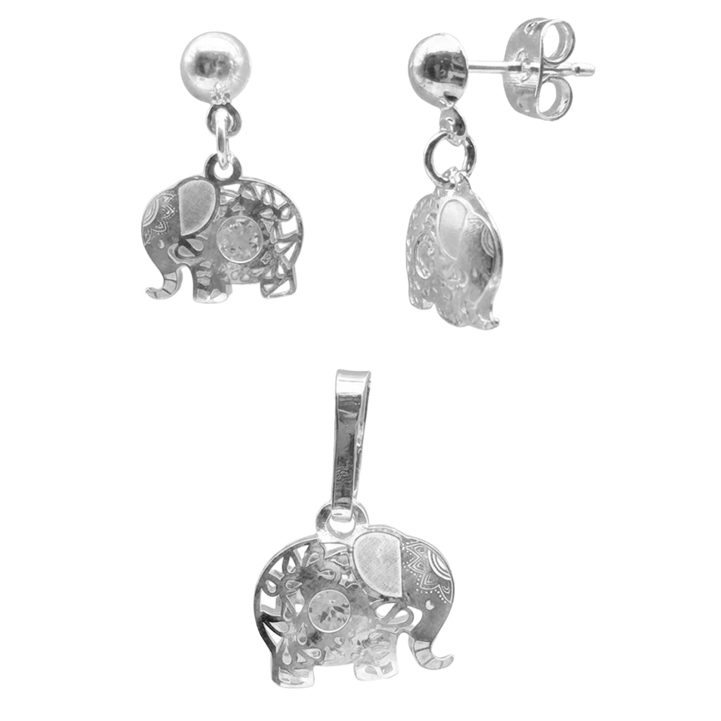 Juego Elefante con Grecas y Circonias Plata .925