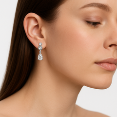 Broquel Circonia con Gota Colgante Plata .925 con Rodio