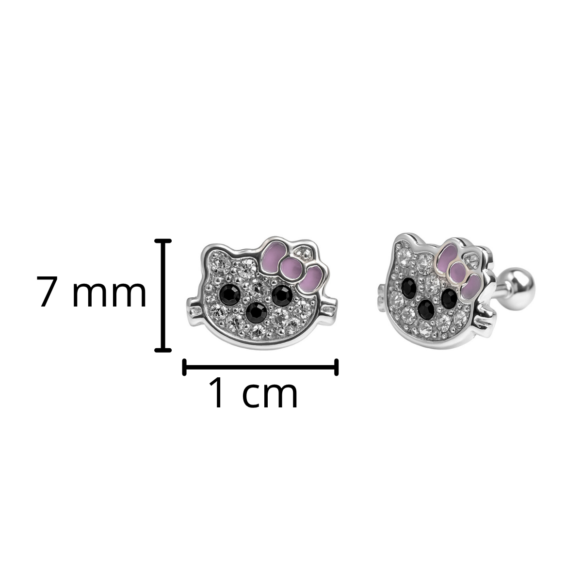 Broquel Kitty con Cristales y Moño Esmaltado Plata .925