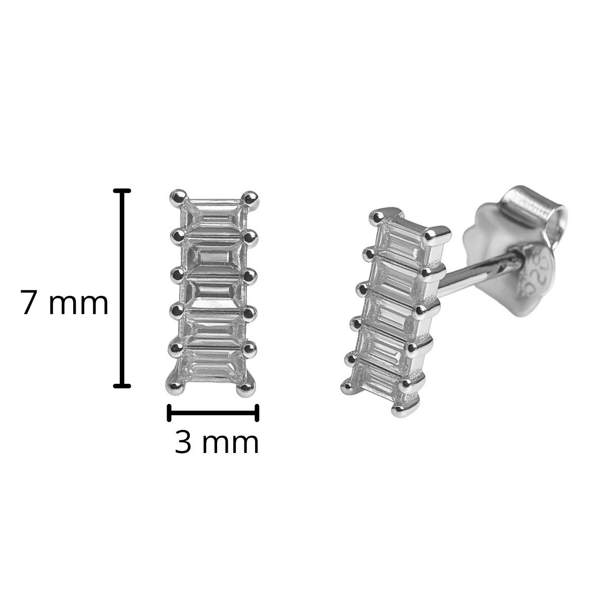 Broquel Barrita Circonias Baguette Plata .925 con Baño de Rodio