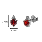 Broquel Circulo Rojo con Micro Circonia Arriba Blanca Plata .925 con Baño de Rodio