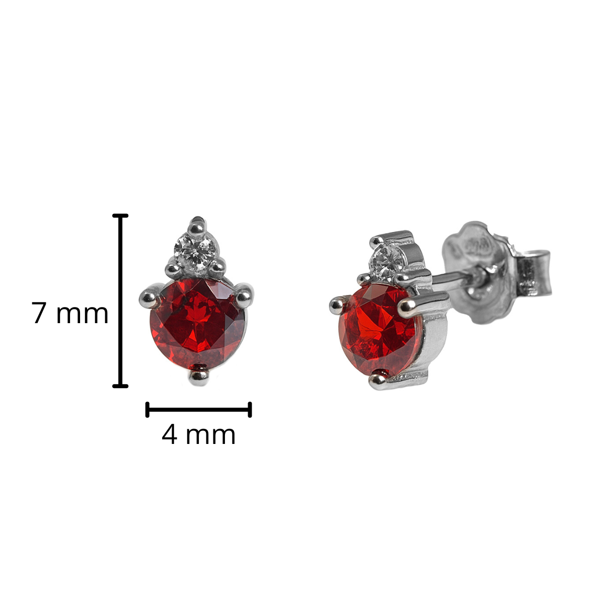 Broquel Circulo Rojo con Micro Circonia Arriba Blanca Plata .925 con Baño de Rodio