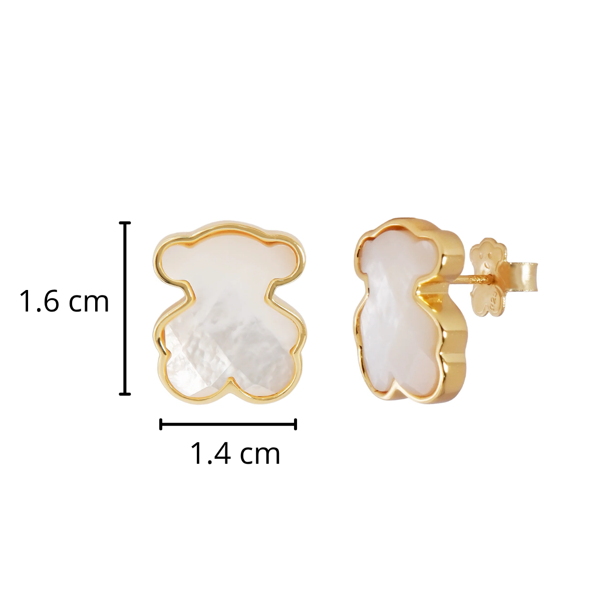 Broquel Inspirado Osos 1.1 Madre Perla Facetada Plata .925 con Baño de Oro 18k