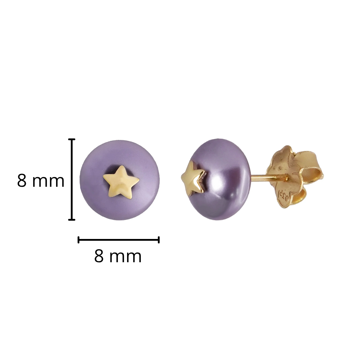 Broquel Inspirado Osos 1.1 Perla Morada Natural con Estrella Plata .925 con Baño de Oro 18k