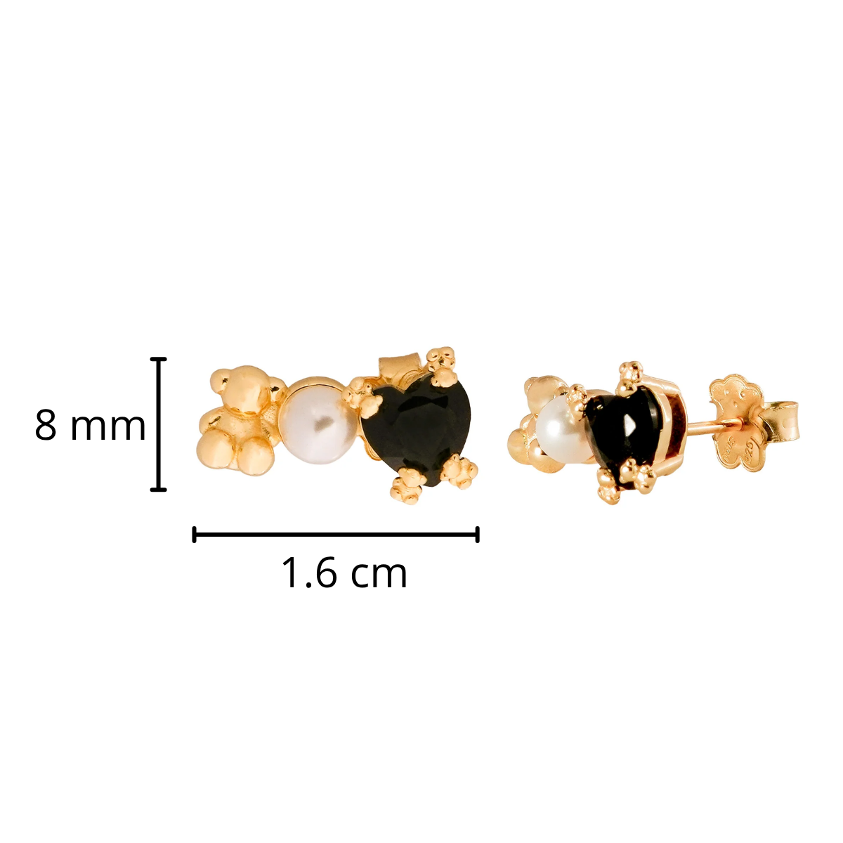 Broquel Inspirado Osos 1.1 Onix, Perla Plata .925 con Baño de Oro 18k